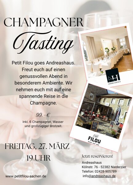 Champagner-Tasting im Andreashaus 27.03.26, 19h